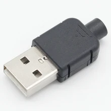 10 ensembles de connecteurs USB 2.0 bricolage Type A mâle, 4 broches, adaptateur d'assemblage, prise de soudure, coque en plastique noir pour connexion des données