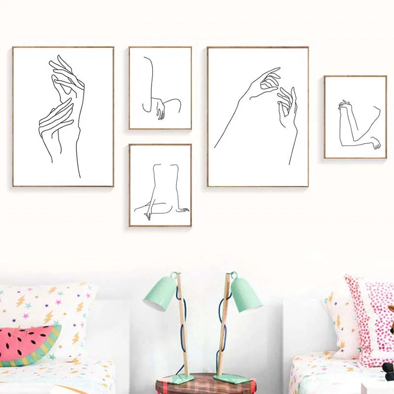 

Minimalist Sexy Women Hands Body Poster Print Picture Elegant Sitting Posture Painting Line Drawing Canvas Living Home Decor