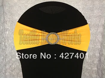 

Hot Sale Gold Spandex Bands / Lycra Band /Chair Covers Sash With Crystal Round Buckle For Wedding & Banquet