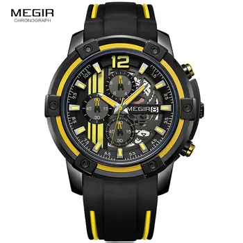 

Megir Luxury Quartz Watches Men Silicone Military Sports Chronograph Stopwatch Man Wristwatch Top Brand Relogios MN2097 Yellow