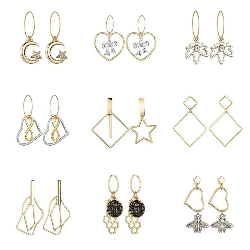 

QIAO LA Korean Heart Endless Gold Earrings 2019 Fashion Simple Acrylic Statement Big Drop Dangle Earring for Women Jewelry