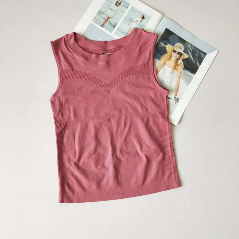 Женский жилет для тренировок, йоги, бесшовные спортивные футболки, быстросохнущая Спортивная майка для бега, майка для фитнеса, топы, одежда - Цвет: Розовый