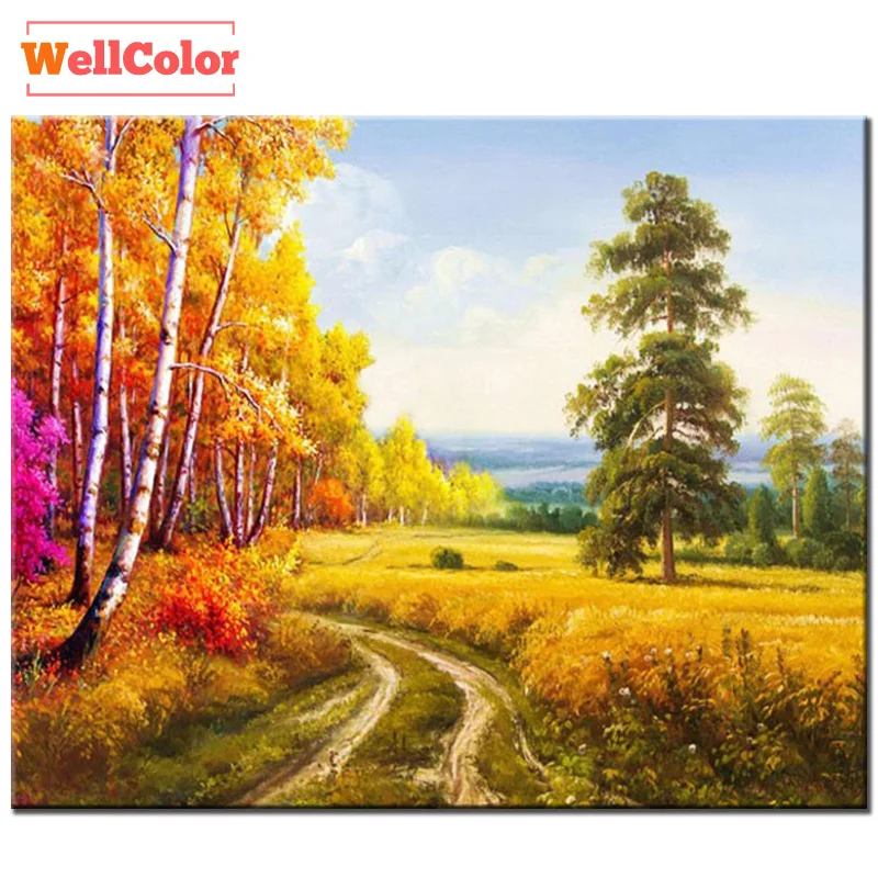 

WELLCOLOR DIY needlework embroidery nature landscape tree 5D full beading cube diamond painting kits patterns rhinestones mosaic