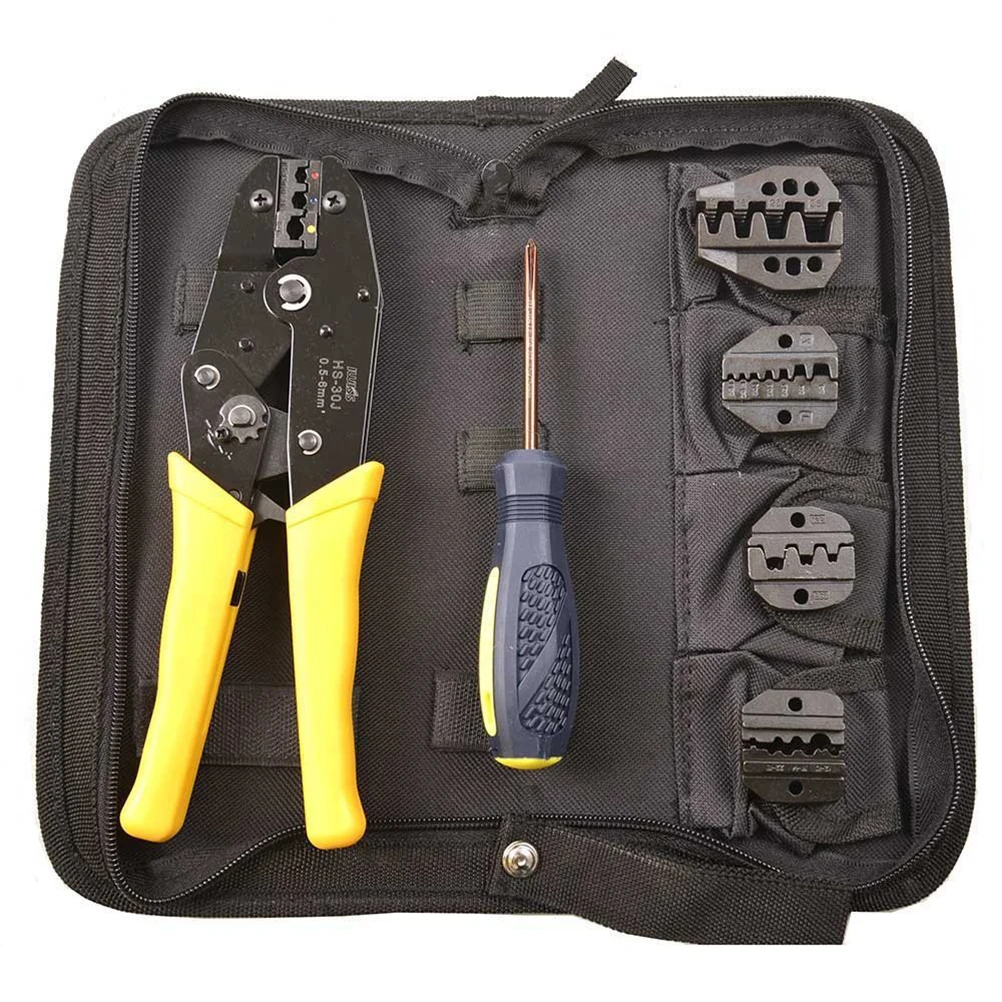 

Crimping Tool Kit Terminal Ratchet Plier Crimper 5 Interchangeable Die Sets Insulated Non-insulated Cable Wire Hand Tool
