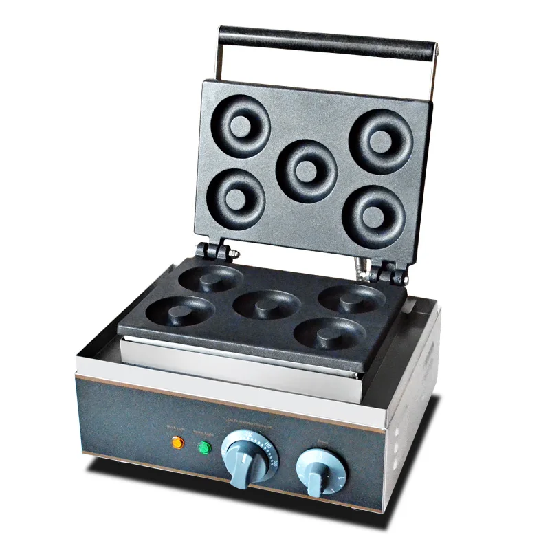 

110V 220V 5pcs Non-stick Commercial Electric Donut Waffle Maker Machine Doughnut Baking Machine With Timer Baking Mode EU/AU/UK