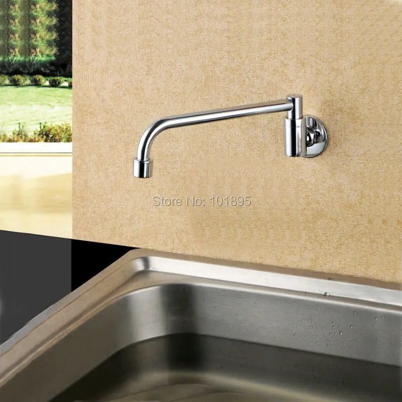 

Luxury Brass Material Silver Color 15-30cm Spout of Wall Mounted Rotate Switch Cold Water Kitchen Sink Faucet L17190