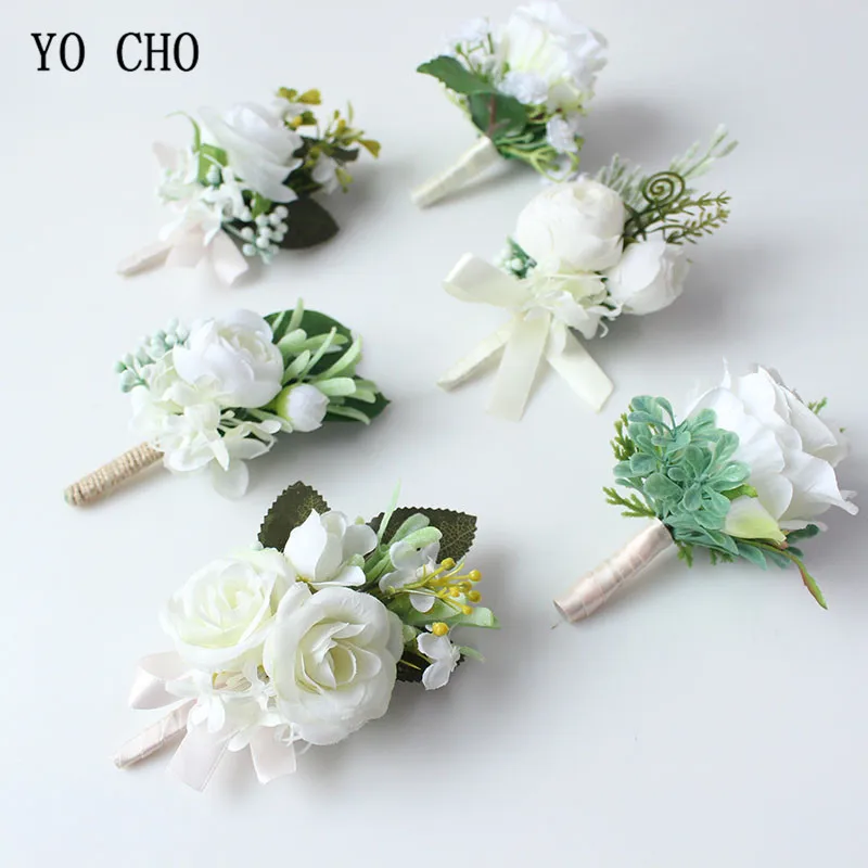 wedding boutonniere corsage white roses silk flowers (24)