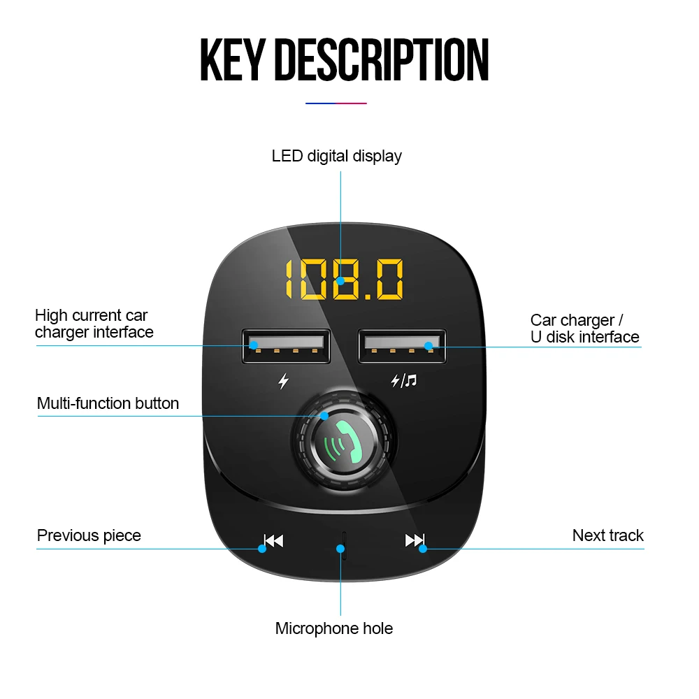 Fm-передатчик AUX модулятор Bluetooth 5,0 Громкая связь Радио Аудио MP3 плеер Автомобильный комплект с двумя USB 3.1A быстрая зарядка автомобильное зарядное устройство