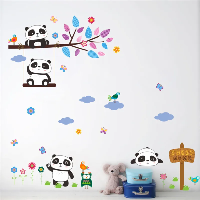 Panda bamboo растение высота измерения настенные наклейки для детской комнаты животные Рост Диаграмма настенные наклейки переключатель росписи искусства