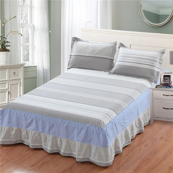 Buy Blue grey striped bed skirt single bedding set