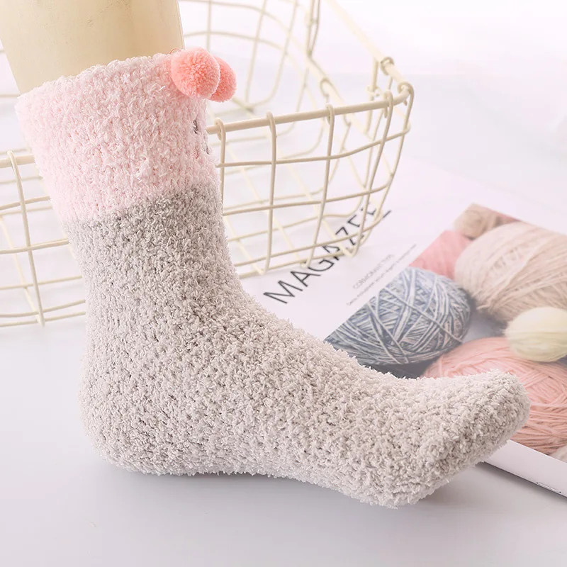 Cute Funny socks women Cartoon socks plush fluffy bear ball cute thick woman socks special for autumn and winter