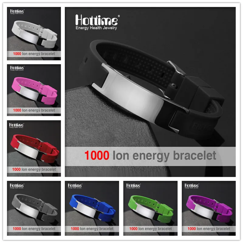 Hottime New Fashion Street Basketball Sports Silicone Bracelet Men Bio Magnetic Energy Titanium Steel Negative ION Bracelets