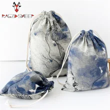 Raged Sheep Fashion Drawstring Cotton Grocery Shopping Bags Folding Shopping Cart Eco Grab Bag Reusable Baggu Ink Painting