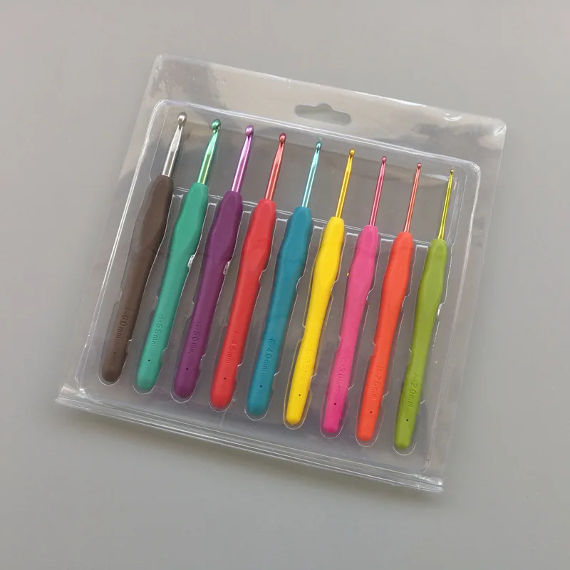 DONYAMY 9PCs/lot Mixed Metal Hook Crochet Template Kit TPR Aluminum