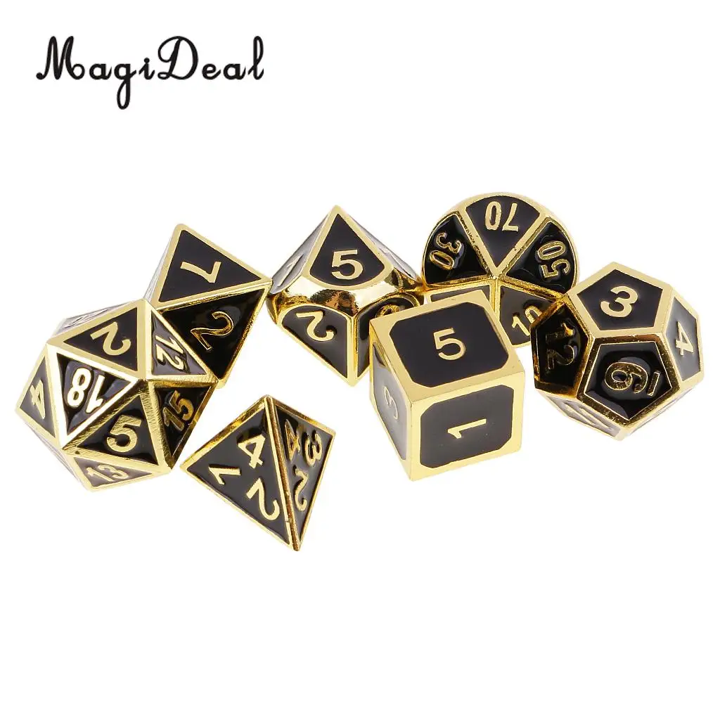 MagiDeal Лидер продаж цинковый сплав 7 игральных костей набор D4-D20 для смешных D& D ролевых игр DND MTG игры подарок