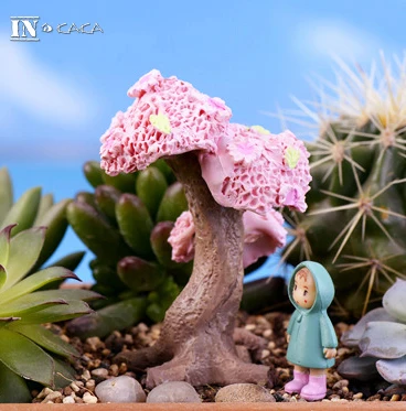 

Micro terrarium ornament resin artificial pink trees model figurine sculpture fairy garden Decor/miniature DIY accessories prop