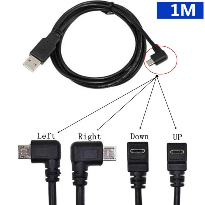 1 м USB 2,0 A папа к Micro usb 5 Pin 5PIN 5 P левый и правый & вверх и вниз Угловой Мужской конвертер зарядный кабель шнур