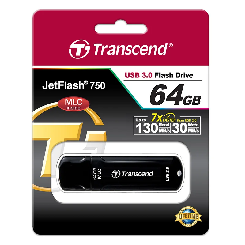 JetFlash 750 Flash Drive SuperSpeed USB 3.0 interface and MLC NAND