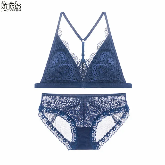 Jyf Full Triangle Lace Lingerie Set Sexy Ultra Thin Women Elegant Underwear Front Closure Lace