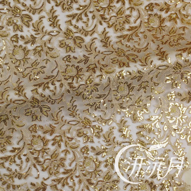 African Print Textile Lace Fabric Golden Thread Paillette Cloth With African Print Textile Lace Fabric Golden Thread Paillette Cloth With Sequence For Wedding Party Dresses