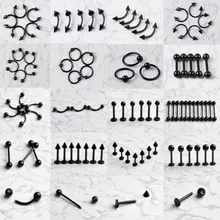 10 шт./партия Черная Нержавеющая Сталь yebrow Нос кольцо серьги на Козелок спиральный для хряща губная серьга-гвоздик ниппель ювелирные изделия для пирсинга тела