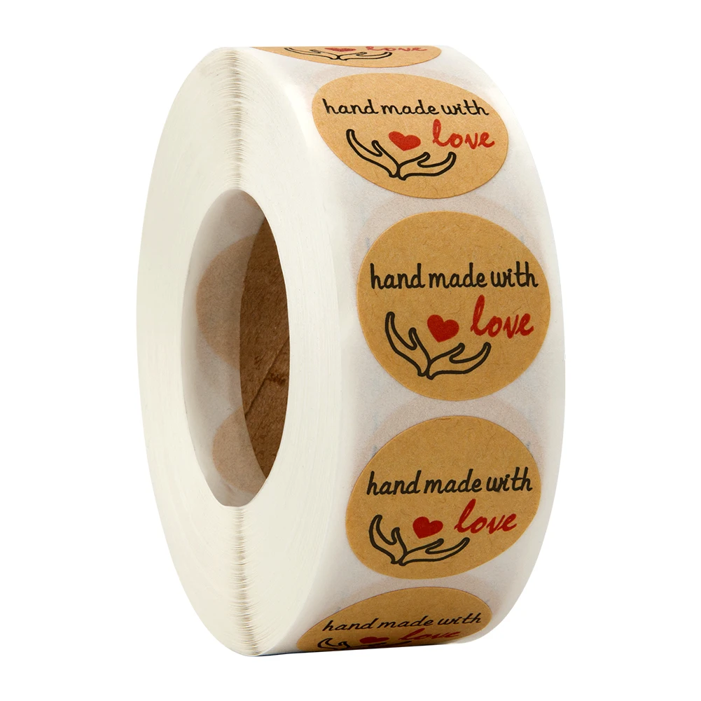 

500Pcs/Roll home decoration accessories stickers wedding decoration stickers handmade with love kraft stickers christmas tags
