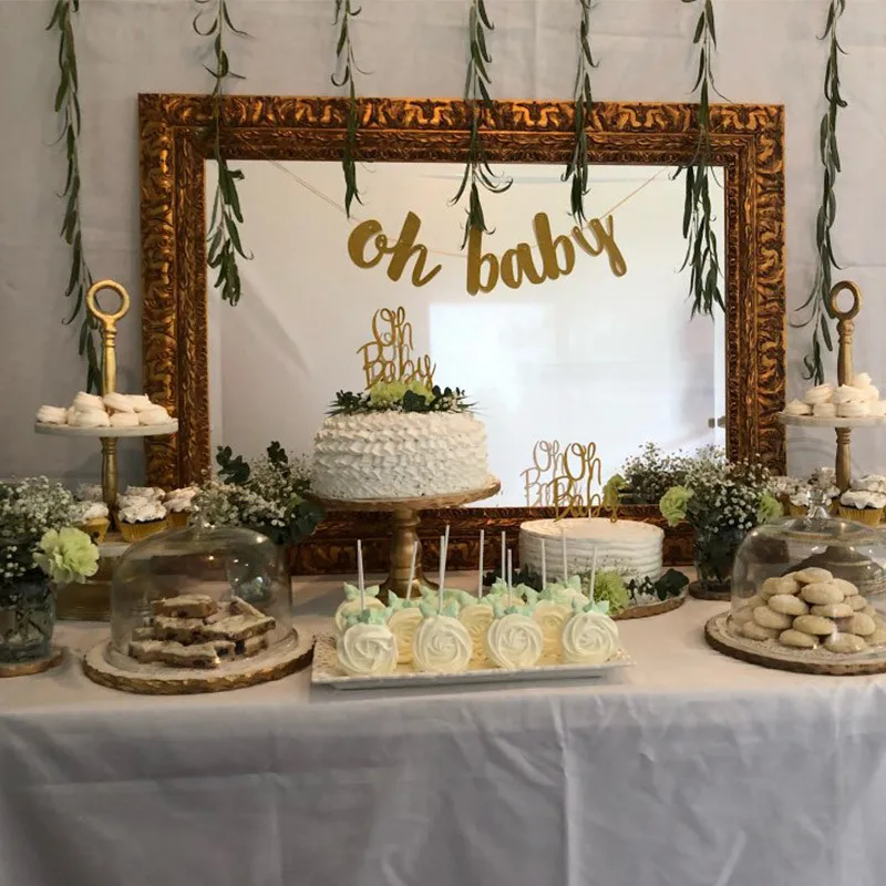 

Gold Glittery Letters OH BABY With Heart Banner for Baby shower Birthday Party 11*15cm boy girl Gender Reveal Party decorations