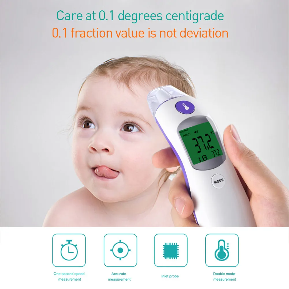 Ребенка ухо Температура двойной режим термометр для точного измерения тела лоб и уха Цифровой Дисплей термометр