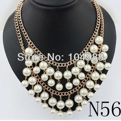 

Style N56 OR N57 Women'S Layers Gold Chain White Imitation Pearls Necklace&Pendants