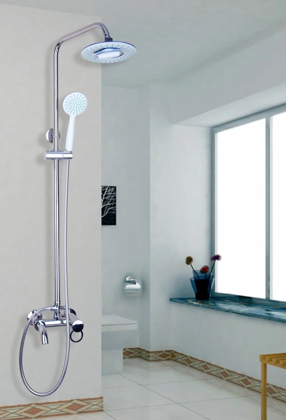 Chrome Finish Bathtub Shower Mixer Faucet Set Single Handle Waterfall Rain Shower Set Faucet