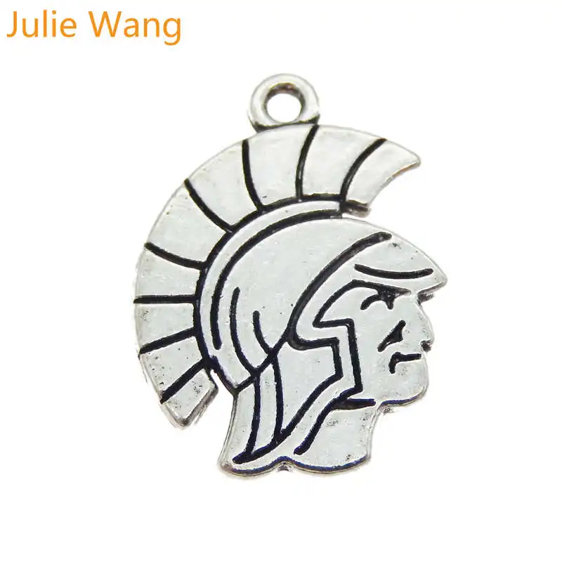 

Julie Wang 10PCS Antique Silver Alloy Spartans Head Charm Suspension Pendants For Jewelry Makings Necklace Earring Accessory