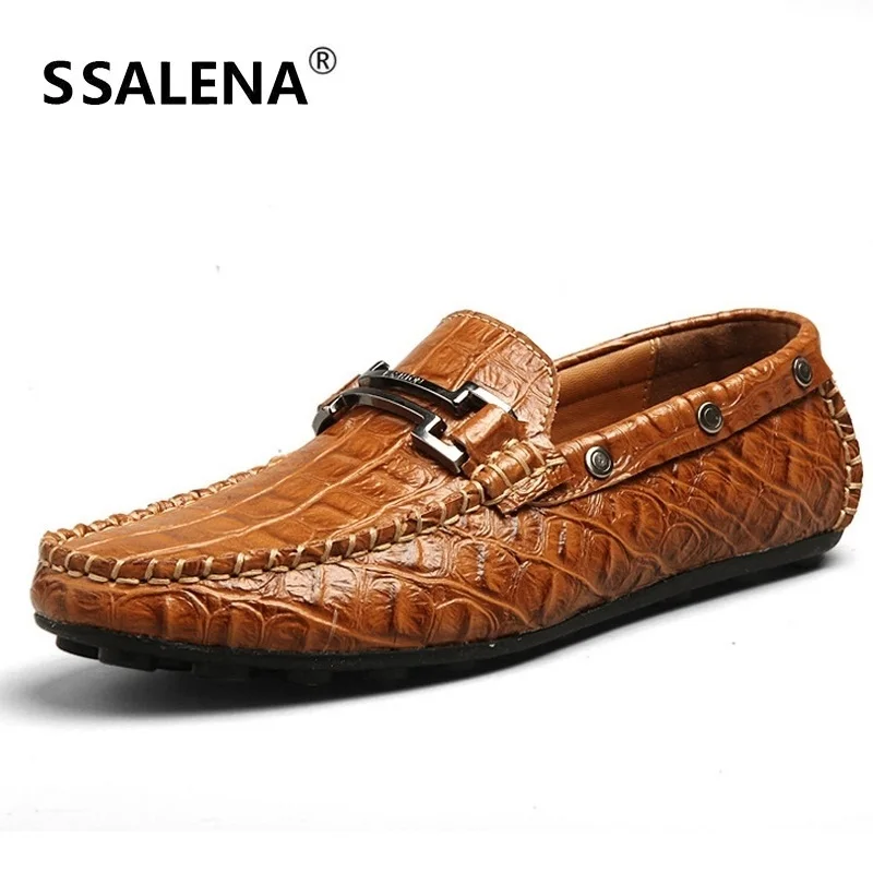 

Mens Leather Slip On Casual Shoes Luxury Italian Style Formal Shoes Crocodile Skin Business Office Wedding Shoes #B2533