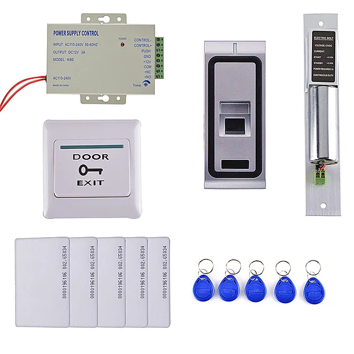 

DIY Fingerprint 125KHz RFID ID Card Reader Metal Case 2 in 1 Door Access Control System Kit + Electric Bolt Lock F102