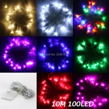 На батарейках 10 м 100 светодиоды гирлянда, сказочные вечерние свадебные рождественские светодиодные ленты, водонепроницаемые со вспышкой