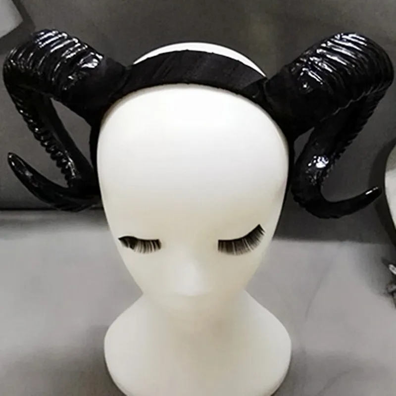 SexeMara Demon Evil Horn Cosplay Headwear Handmade Sheep Horns Gothic Lolita Blackgoldensilver Color Headband Halloween Prop Hairband -Cosplayware Store