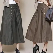 Новое поступление, Женская Повседневная хлопковая юбка с эластичной резинкой на талии, длинная юбка на пуговицах, большая юбка
