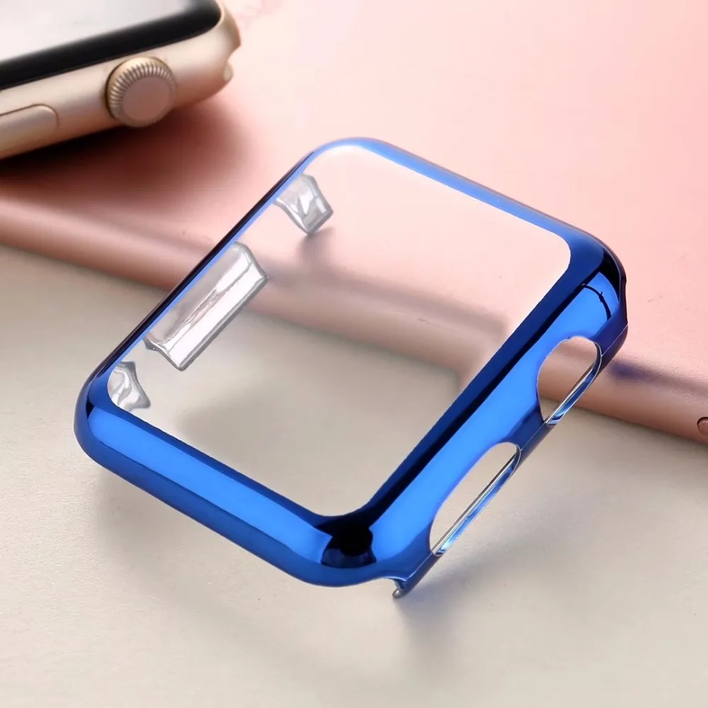 

GOOSUU For apple watch 38mm42mm Ultra-thin full cover for i watch shelter screen film protector slim fit Blue Series 1