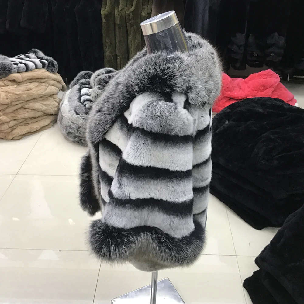 Best Women Rex Rabbit Fur Coat Warm Soft Rex Rabbit Fur Jacket With Big Real Fox Fur Collar 100% Natural Real Rex Rabbit Fur Overcoat 3