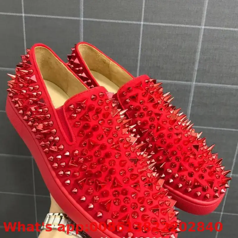 

Slip On Red Suede Cow Leather Red Bottoms Low Cut Sneaker For Men Shoes Casual Messy Rivet Whole Models Flat Loafers