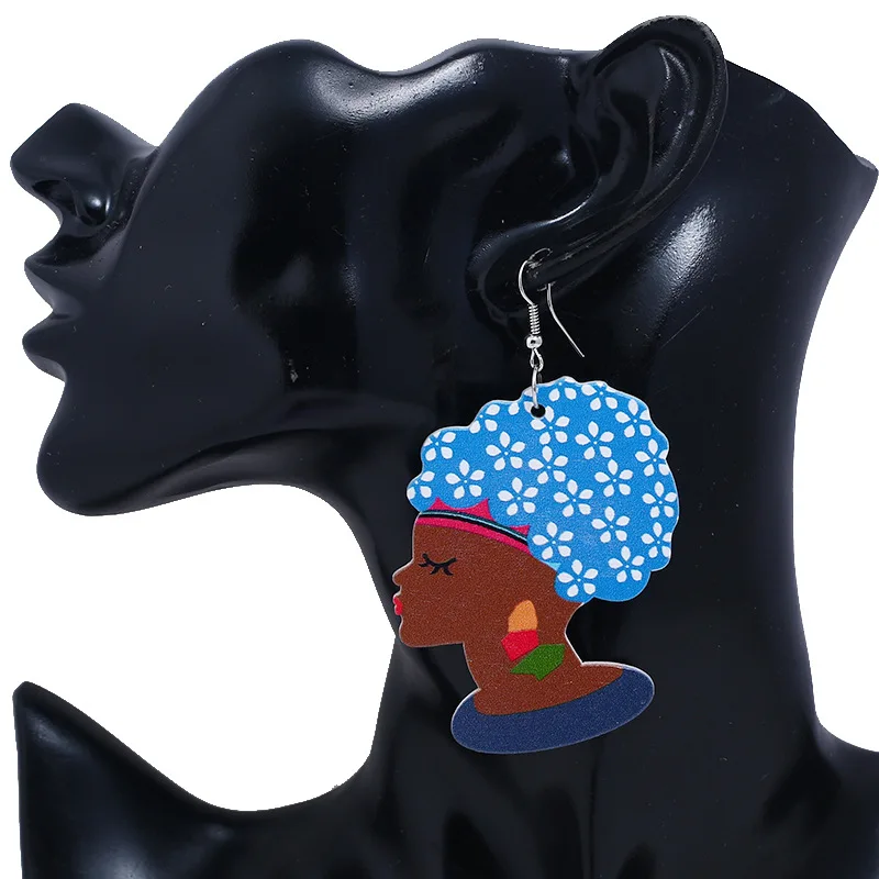 LZHLQ Африканская Карта моделирование серьги женские модные серьги девушка новые деревянные висящие серьги для женщин ювелирные изделия - Окраска металла: Blue