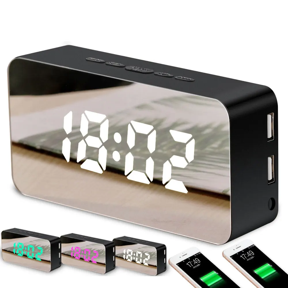 

Led Alarm Clock Mirror Display Usb Charging Port Battery Dimmer Temperature Display Electronic Desktop Digital Table Clock