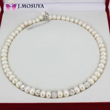 J. MOSUYA Joyería Para Mujeres Reales Natural de Perlas de Agua Dulce Collar de Perlas