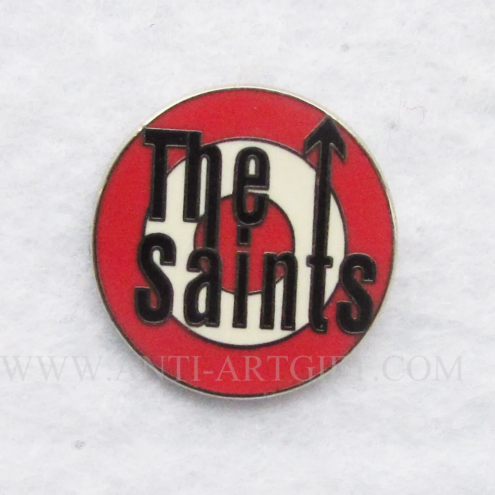 

Custom hard enamel pin badges round shape gold plated 1"saints black letter high quality OEM/ODM