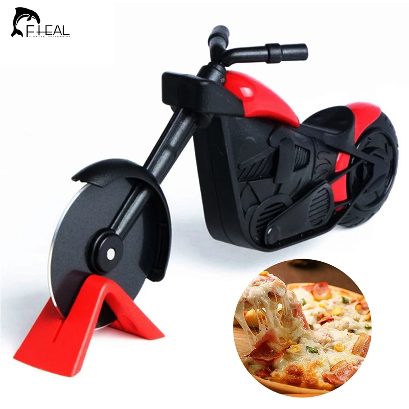FHEAL Motorcycle Pizza Cutter Stainless Steel Pizza Wheel Cutter Knife Bicycle Bike Roller Pizza Chopper Slicer Peel Knives