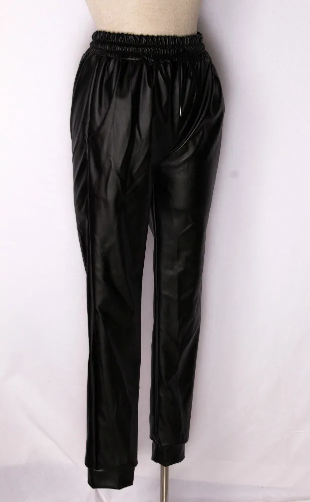 Women's Black Faux Leather Joggers: Loose-Fit Hip Hop Streetwear Harem Pants image 2