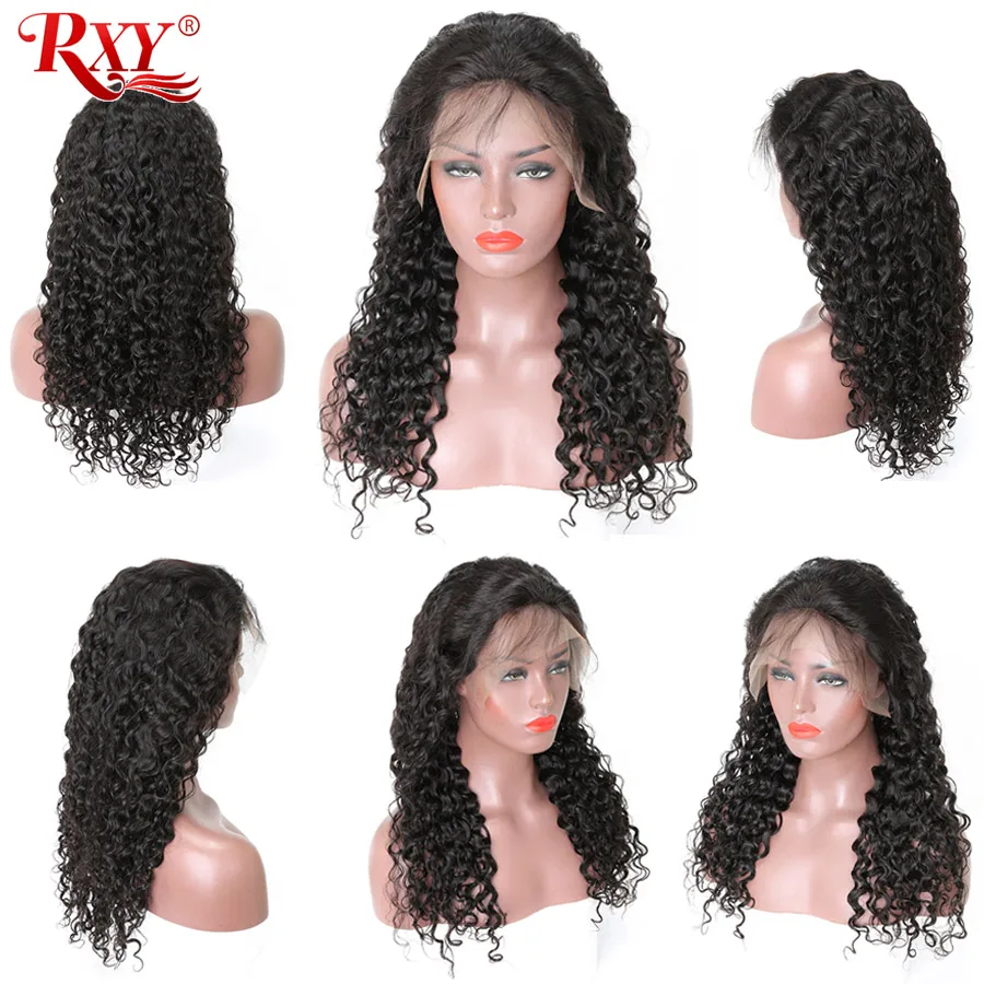 RXY перуанская волна парики предварительно сорвал полный шнурок человеческих волос парики с волосами младенца Безглютеновые полные парики шнурка для черных женщин Remy