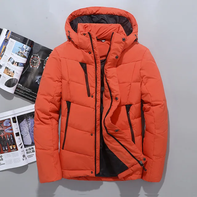 Модный бренд зимняя куртка мужская Высококачественная однотонная плотная теплая белая пуховая куртка пальто мужская одежда - Цвет: Оранжевый