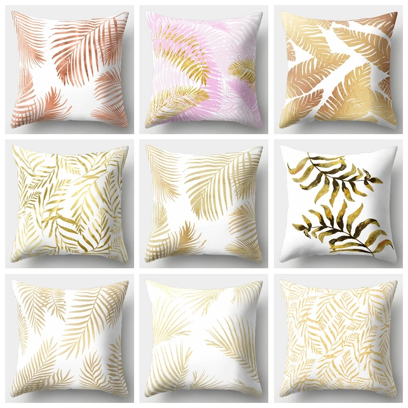 

Nordic Style Pillow Case Geometry Plant Gold Trees Leaf Polyester Cotton Sofa Cushion Cover Decorative Throw Pillows Cover