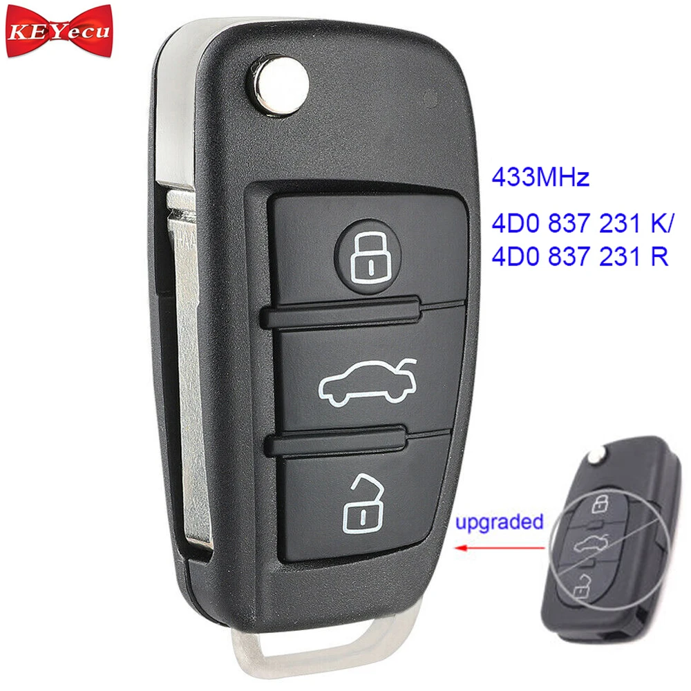 KEYECU для Audi A3 A4 A6 S6 RS4 RS6 обновленный дистанционный ключ кабриолета 433 МГц ID48 4D0 837 231 K/