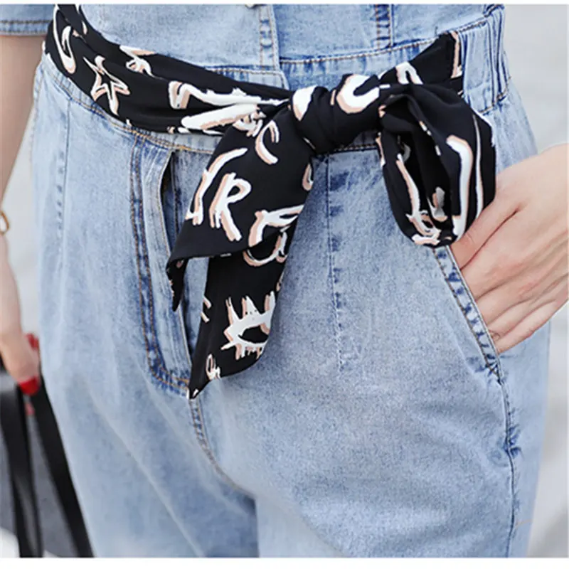 Denim jumpsuit women clothing summer new light color stitching shirt straight High waist pants fashion women jumpsuits 992
